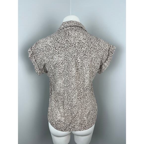 RAILS Whitney Linen Blend Button Down Top in Sand Cheetah XXS - Picture 4 of 6